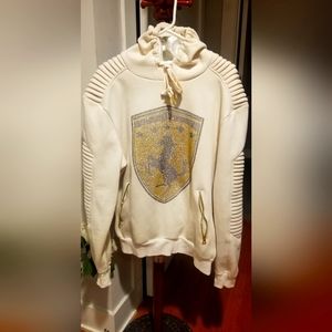 Makobi Men's Hoodie Cream/Gold Rhinestone